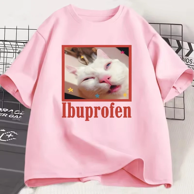 Ibuprofen Cat Meme Graphic Men Woman T-Shirt Funny Cute Cat Lover T-Shirt Casual Funny T-shirts