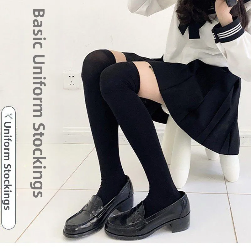 Velvet Stockings Women's Mid-Calf White Socks Spring Autumn Style JK Hot-Legged Student Short Half-Knee-Length Thin Model