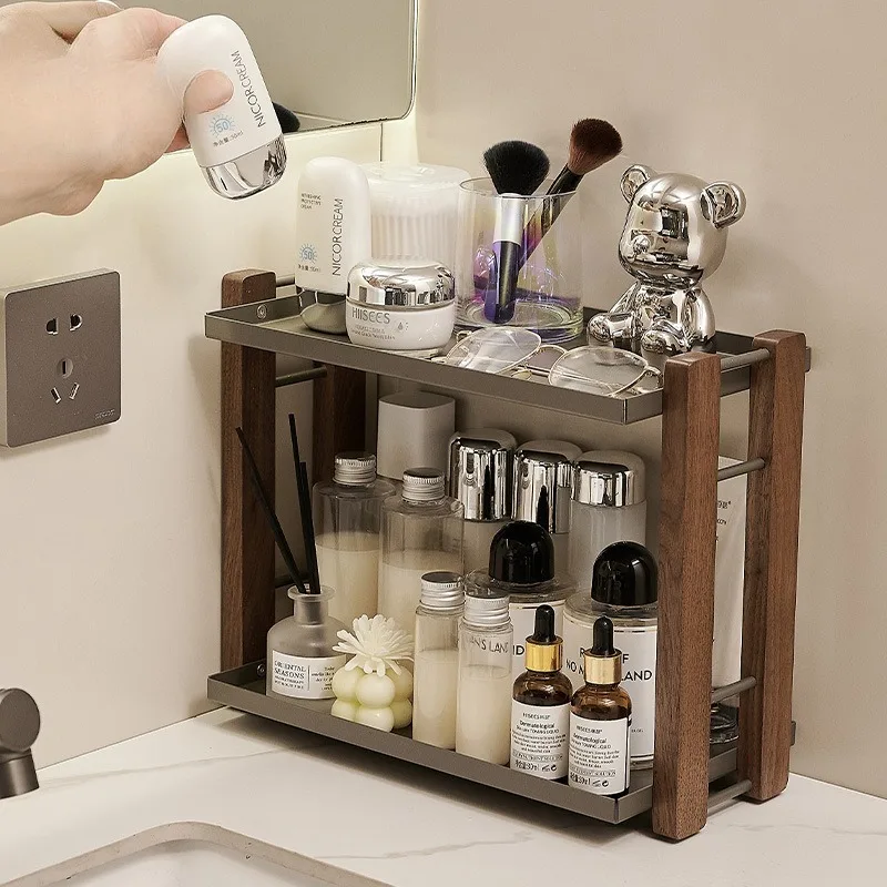bathroom-sink-light-luxury-walnut-cosmetics-storage-box-desktop-shelf-solid-wood-two-layer-storage-shelves