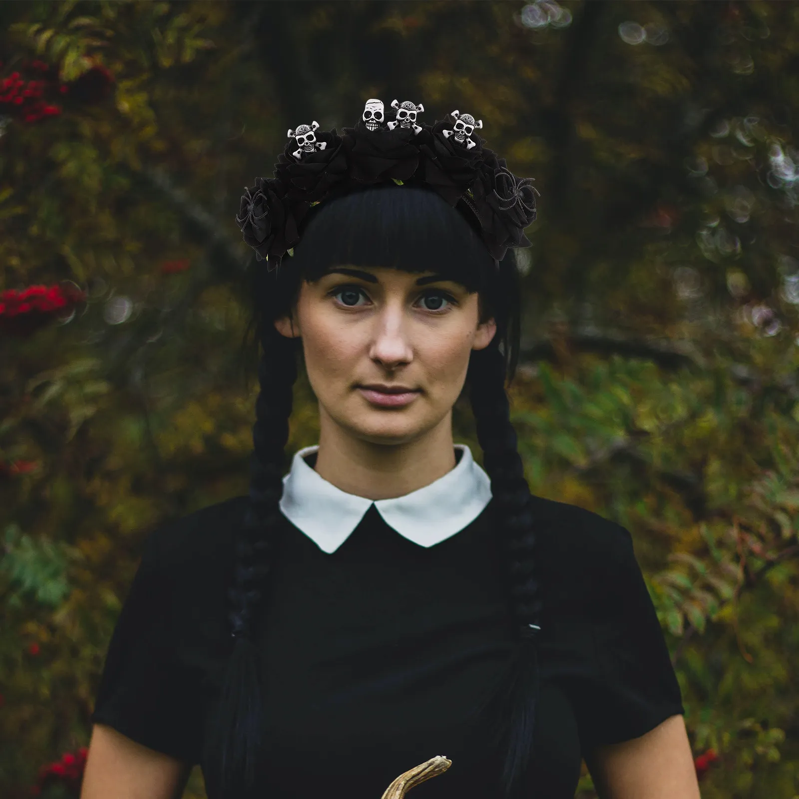 

Halloween Skull Headband Rose Flower Headdress Comfortable Wearable Party Cosplay Hair Hoop Skull Hair Accessories