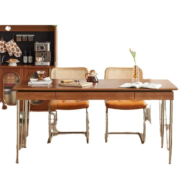 Medieval solid wood dining table retro small apartment Nordic Japanese chair rectangular French Bauhaus dining table