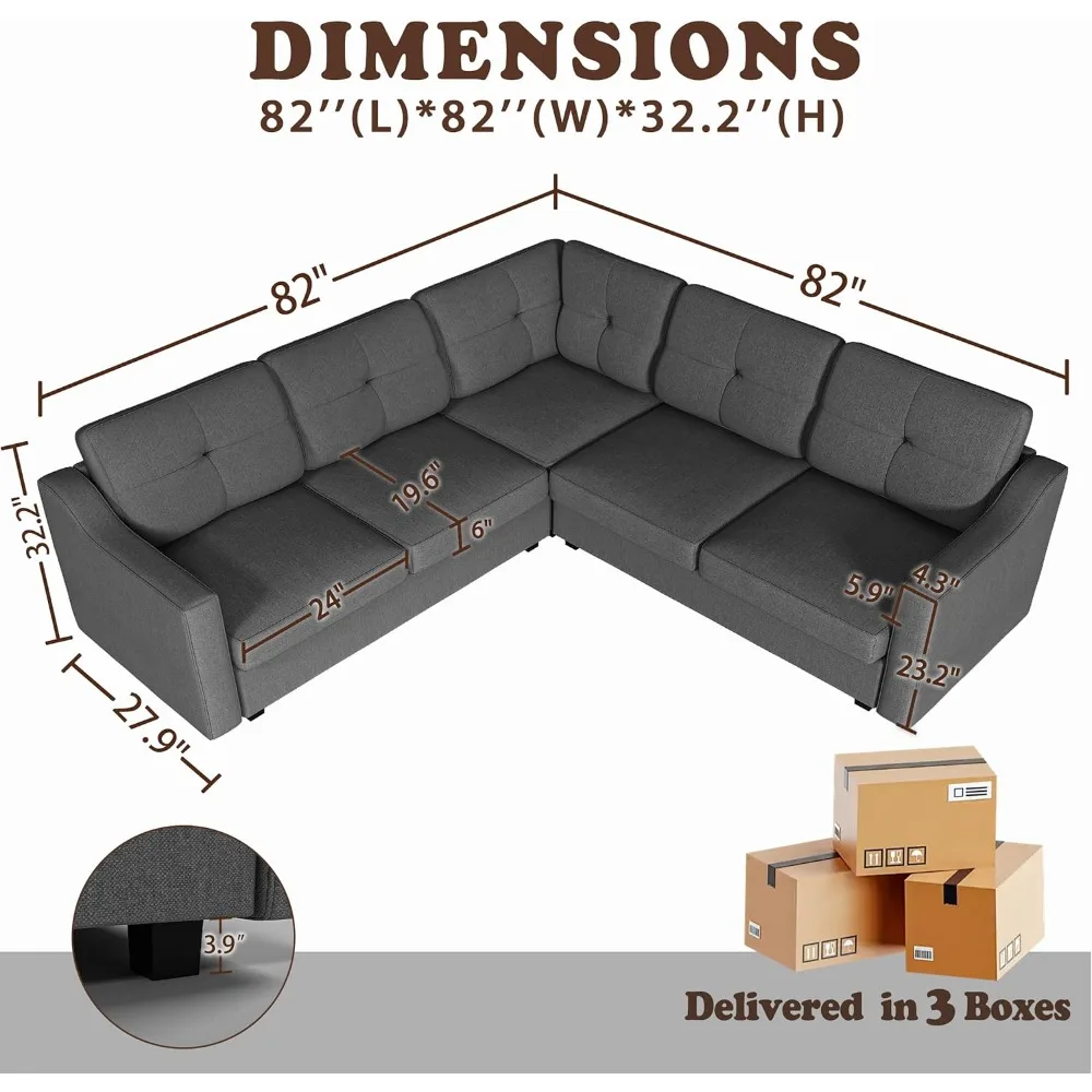 Convertible Sectional Sofa, L Shaped Couch 5-Seat Sofas for Living Room, Small Apartment, Reversible Sectional Couch
