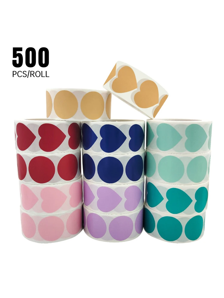 Autocollant en forme de coeur d'amour pour scrapbooking artisanal, sceau attro, emballage cadeau de fête d'anniversaire, autocollant de papeterie mignon, 500 pièces par rouleau