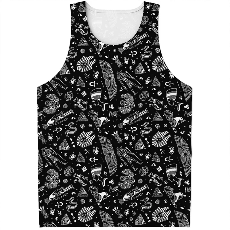 

Ancient Egyptian Gods Pattern Tank Top For Men Retro Totem 3d Print Vest Summer Streetwear Oversized Tee Shirts Personality Tops