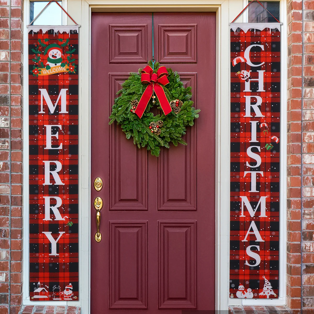 

1Pair Christmas Couplets Hanging Banners Vertical Oxford Cloth Decorative Bright Colorful Wall Decoration for Garden Xmas Party