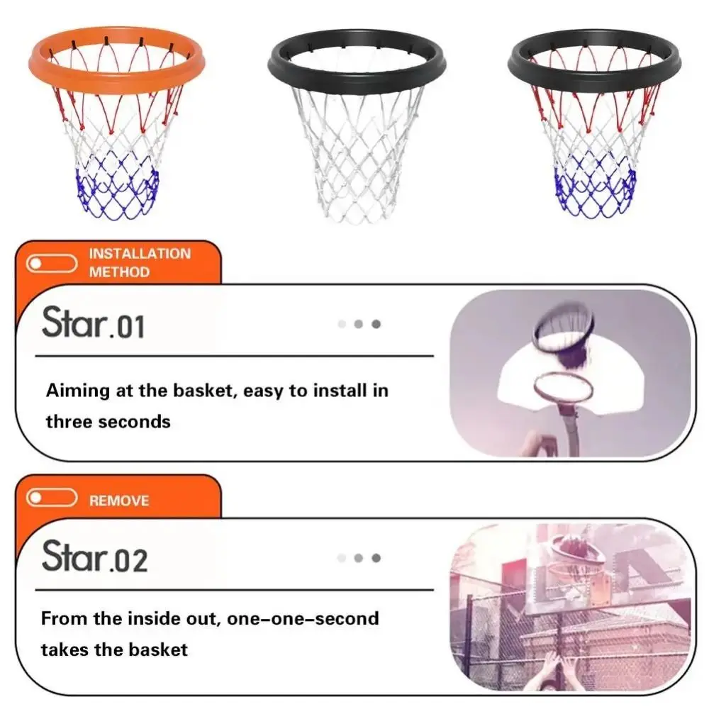 Removable Portable Basketball Net Frame Easy Install Lightweight Replacement Hoops Weather-Resistant Durable