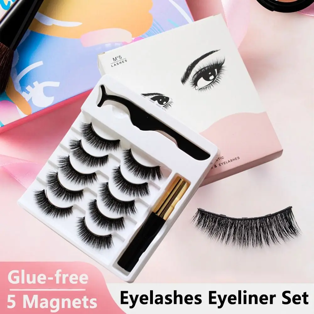 Eyeliner Easy to Use Glue-free 3D Magnetic Eyelashes and Eyeliner Set 3D False Eyelashes Lashes Extension Eyelashes Tweezer