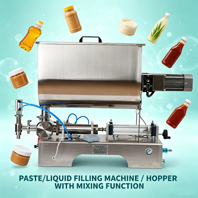 Filling Macine With U Type Hopper Stirring Function Pneumatic Paste Liquid Filler For Peanut Butter Chili Sauce Ketchup Producti