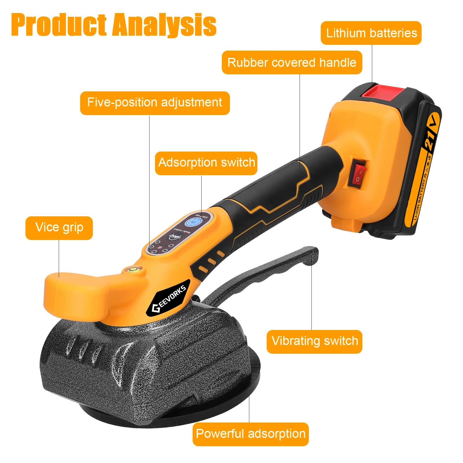 Professional 21V Automatic Electric Tiling Machine 5 Gears Rechargeable Floor Laying Leveling Tool Bubble Leveler Power Tools