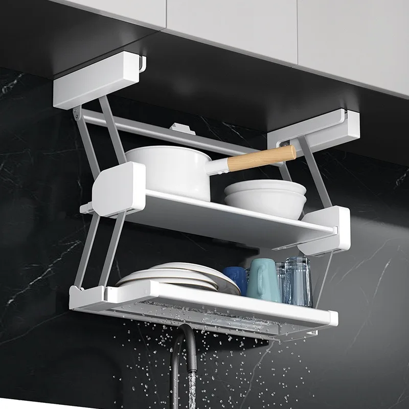 Drop Down Storage Rack Drainer Kitchen Dishes Sink Shelf Kitchen Supplies Seasoning Organizer Holder Telescopic Fruit Egg Racks