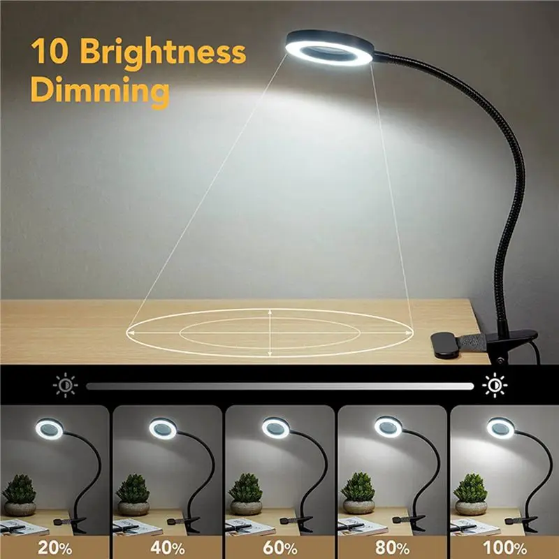 48 LED Desk Lamp Clip With 5X Magnifying Glass Light 360° Adjustable 3 Modes LED Desk Light For Bed Desk Work Crafts-2PC view 4