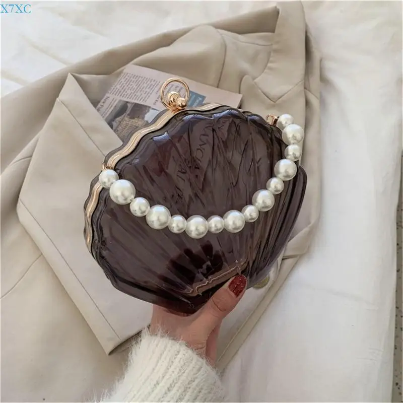 

X7XC Fashionable Crossbody Bag for Women Shell Shoulder Bag Beads Chain Purse