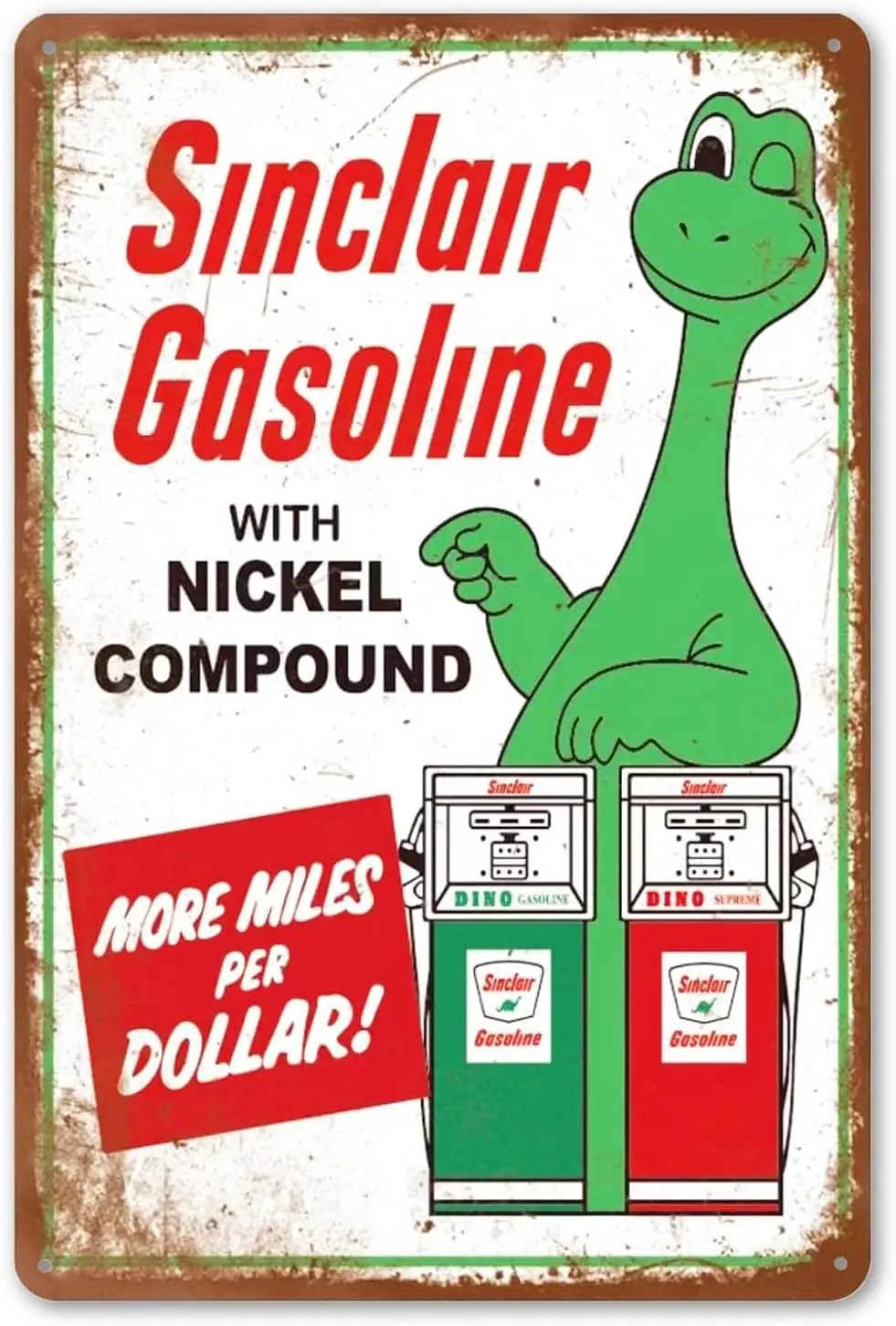 Vintage Tin Sign, Retro Metal Wall Decor, Funny Decorations For Man Cave, Garage Post  (Sinclair Gasoline)