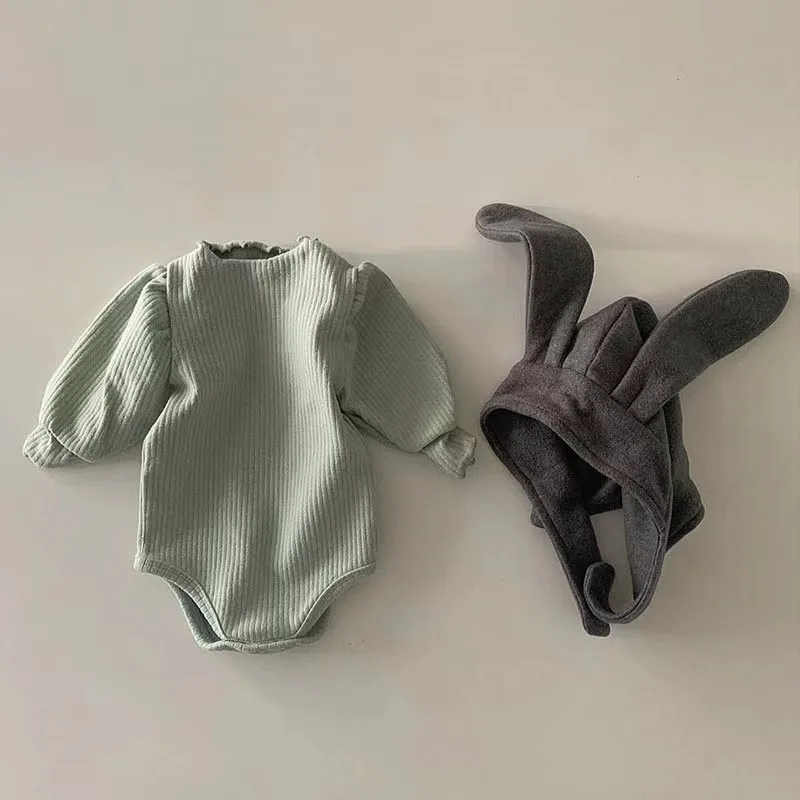 Kid Jumpsuits Spring and Autumn Baby Bubble Sleeve Wood Ear Collar Bag Girl Baby Pit Strip Skin-friendly Onesie Crawling Suit