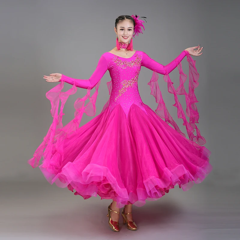Ballroom Dance Dress Women Competition Long Sleeves Modern Costumes Big Swing Standard Party Waltz Stage Performance Clothes