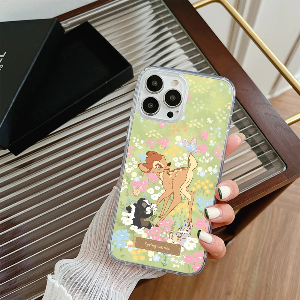 حافظة هاتف بامبي لطيفة على شكل زهور الربيع Magsafe لهاتف آيفون 16 14 13 12 15 Pro Max X XR XS Plus غطاء من البولي يوريثان الحراري الناعم الشفاف