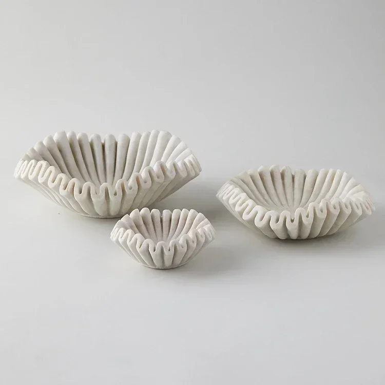 

Flower Design Natural Marble Stone Fruit Bowl