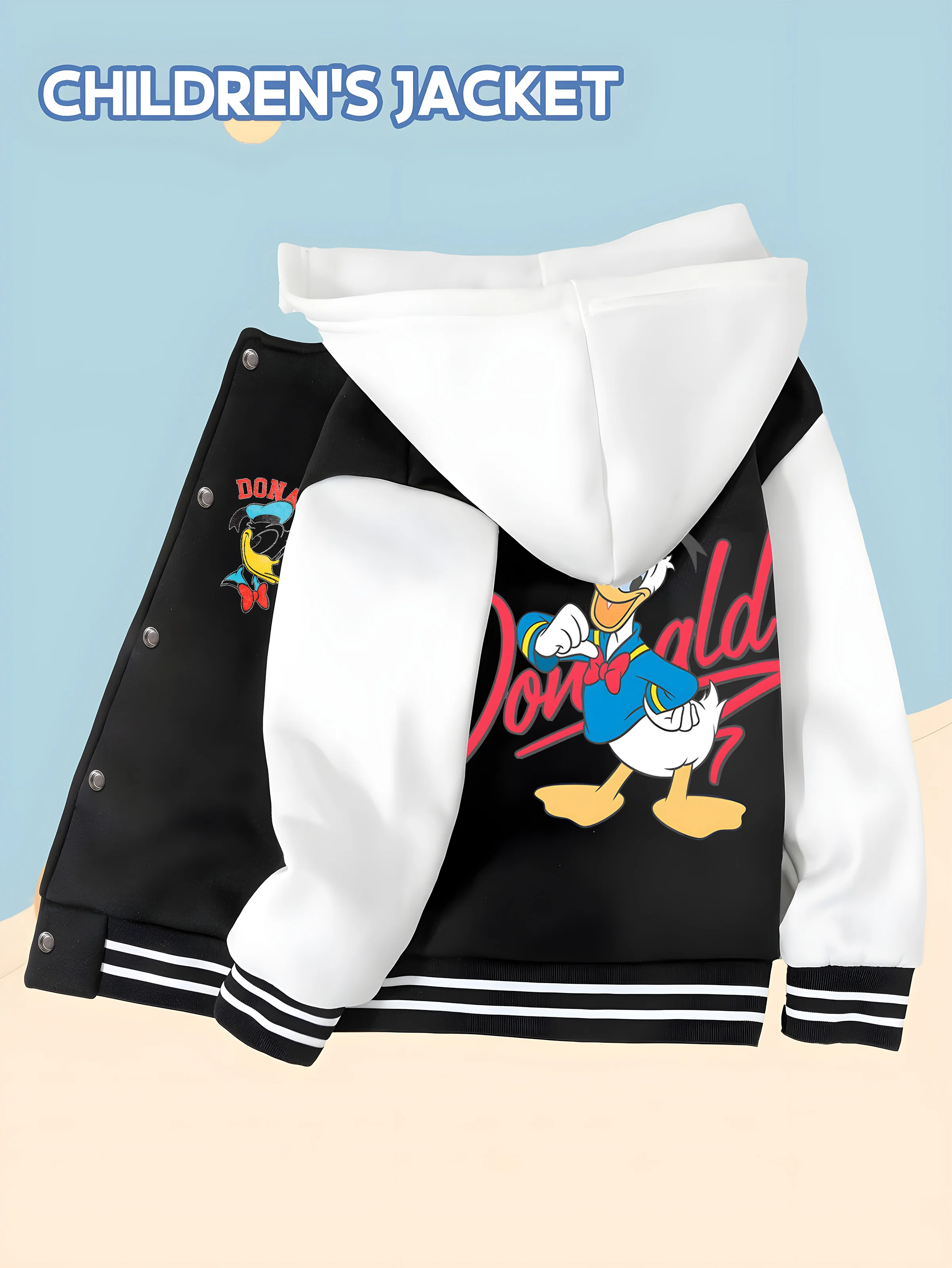 

MINISO Disney Mickey Mouse Positive Energy Boys' Baseball Jacket - Warm Slogan Double-Sided Print Soft Fabric for School Wear
