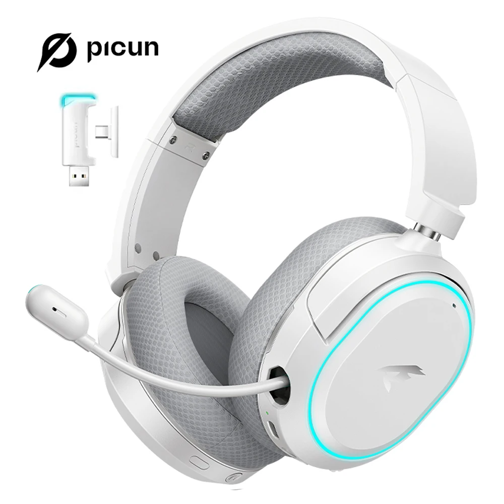 Picun g2 2.4ghz bluetooth sem fio gaming headset para pc ps4 ps5 telefone interruptor 5ms baixa latência 7.1 surround com fio fone de ouvido enc microfone