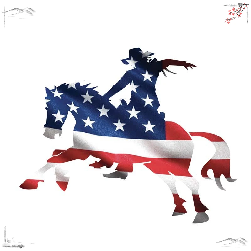 Decorative Accessories  Car Sticker AMERICAN Flag Cowboy Funny Horse Decal PVC 15cm