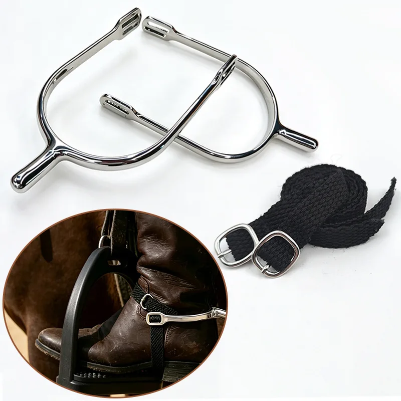 Equestrian Horse Riding Spurs with Adjustable Webbing Straps Alloy Metal Spur Set for Horse Riding Training Equestrian Gear