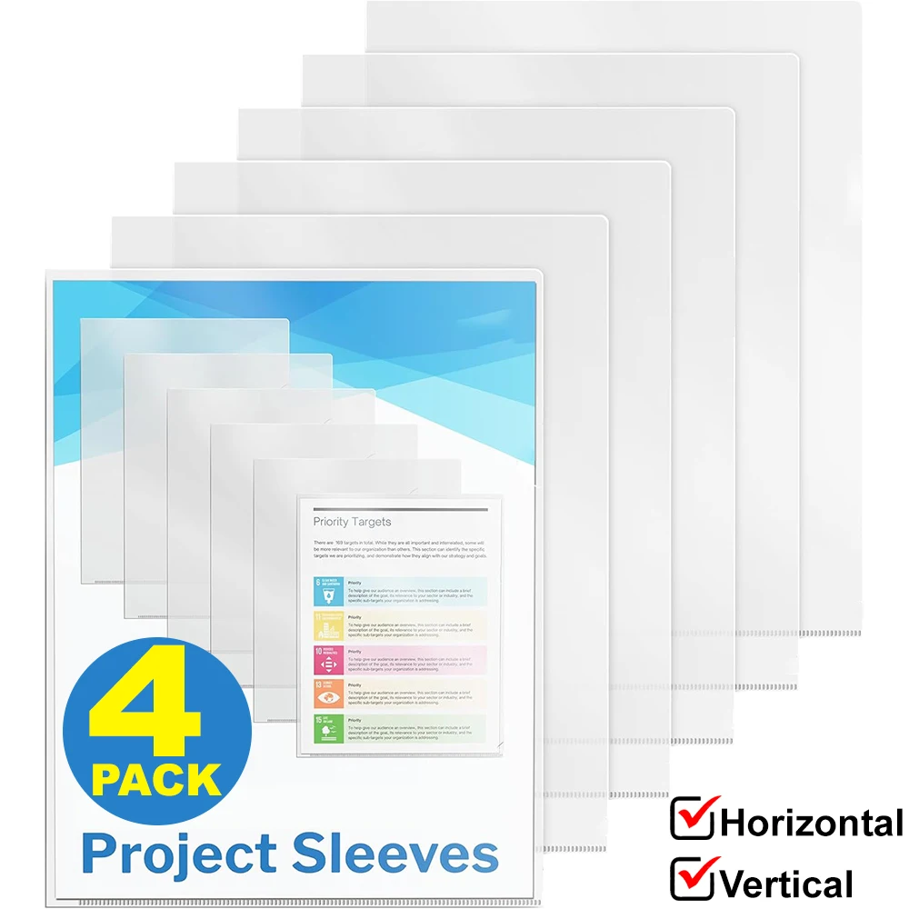 1-4PCS Transparent Pocket Folders A4 Size Plastic Documents Filing Storage Bag Thick Storage Folders Vertical/Horizontal