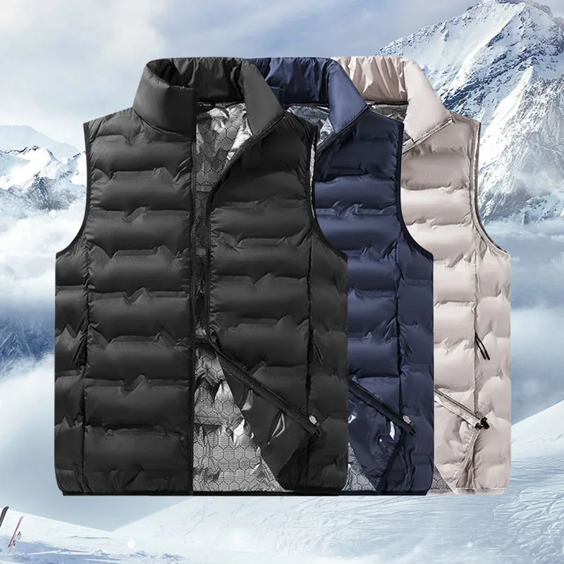 

Men's Padded-Cotton Vest Casual Zipper Stand-Up Collar Warm Sleeveless Jacket for Man New Autumn Winter Waterproof Waistcoat
