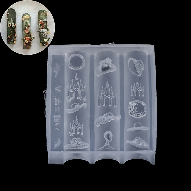 3D Silicone Manicure Mold European Style Straw Hat Swan Dress Castle Nail Art Mold Diy Nail Art Decor Transparent Nail Templates