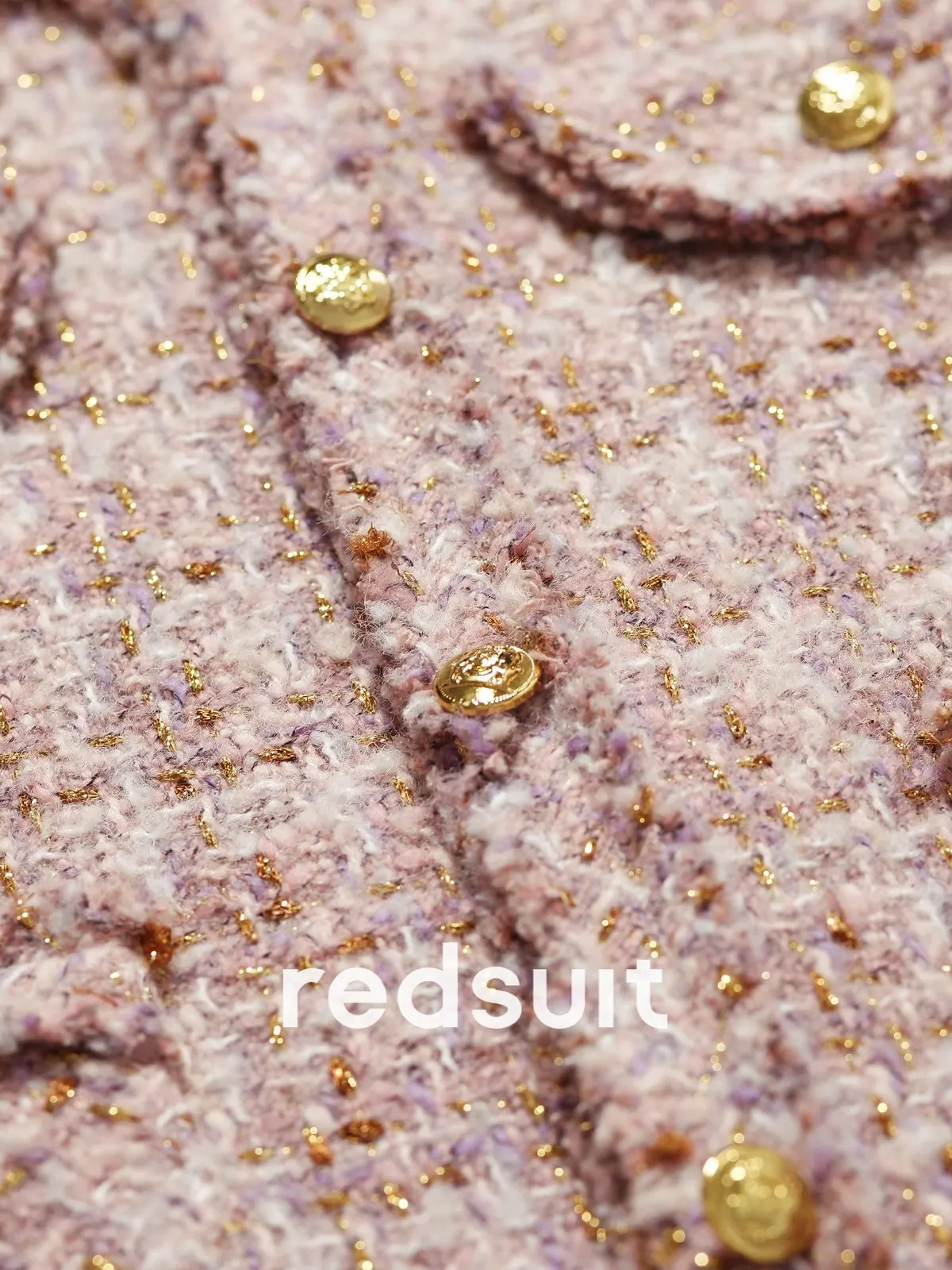 New Exquisite gold wire woven coarse tweed round neck long sleeved jacket, pink purple top custom size