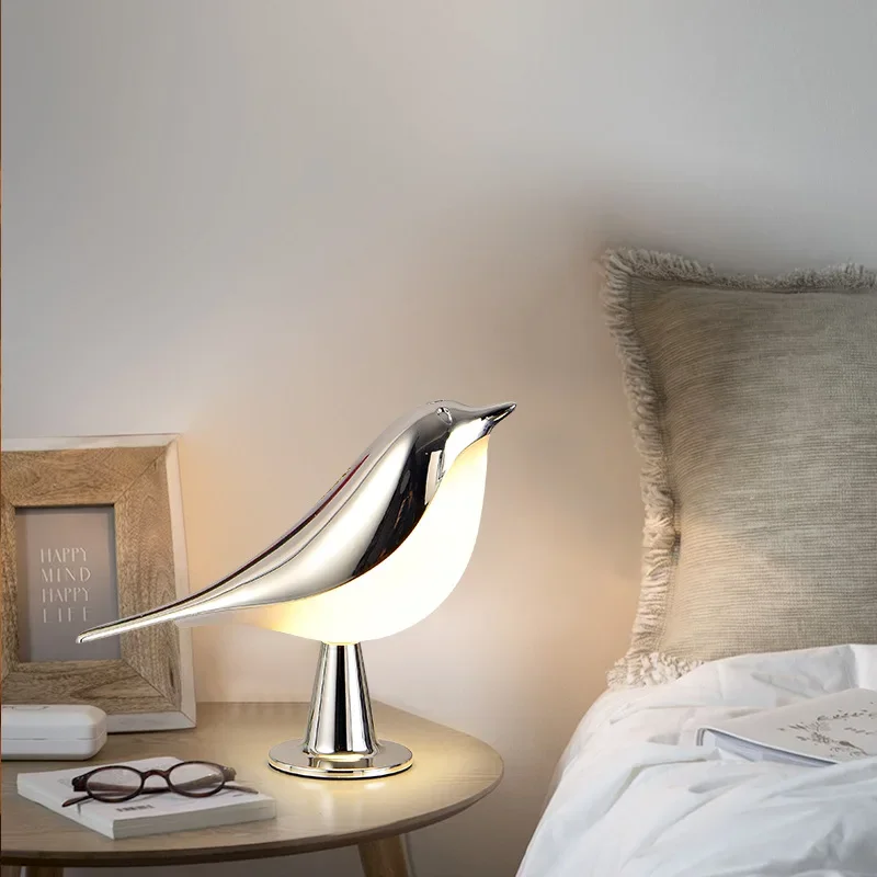 3 Colors Bedside Lamp LED Touch Switch Wooden Bird Night Lights Rechargeable Bedroom Table Reading Lamp Decor Home