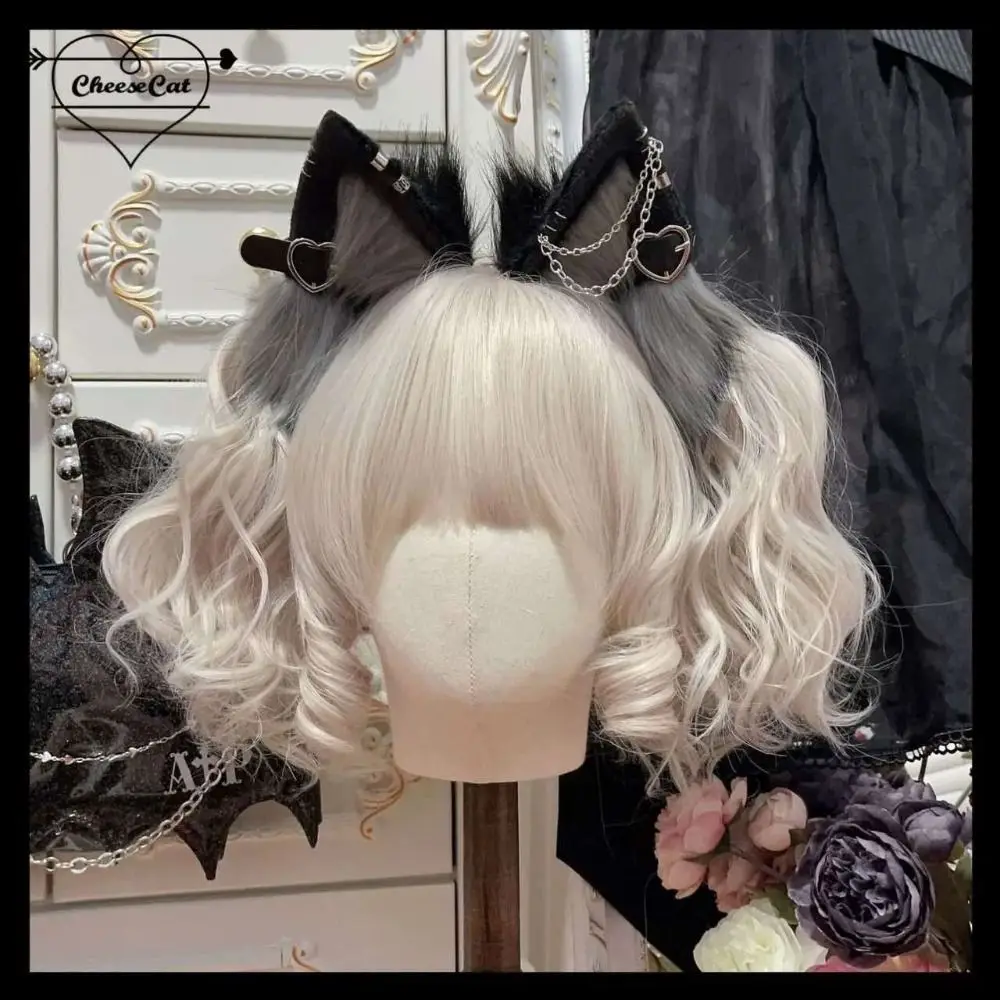 Hairpin Cat Ear Lolita Hair Band Belt with Love Pendant Plush Headband Headdress Hair Accessories Halloween Cosplay Costume
