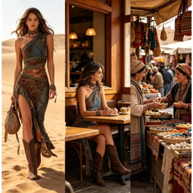 2026 Vintage Patchwork Asymmetric Maxi  High Slit Slim Fit S-XL Floral Breathable & Flowy  Perfect for Beach Party Photoshoot