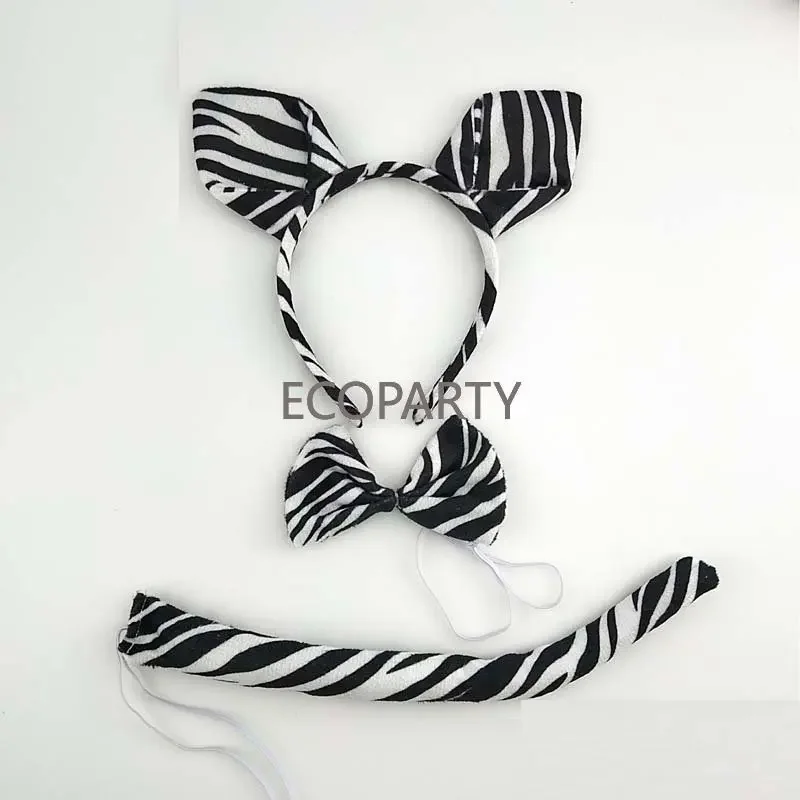 Disfra Adult Kids Party donna uomo Animal Ear Headband Tail Tie compleanno Cosplay fasce per capelli peluche Zebra Tiger Christmas Halloween