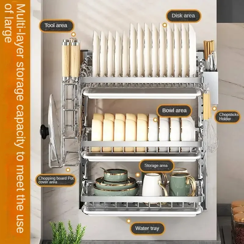 Wall Mounted Kitchen Rack with Drainboard No Drilling Required Integrated Sink and Cutlery Holder Space Saving Storage