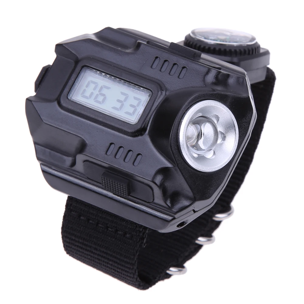 Portable LED Wrist Light with Time Display Function XPE LED Wrist Watch Flashlight Torch for Outdoor Sports Activity