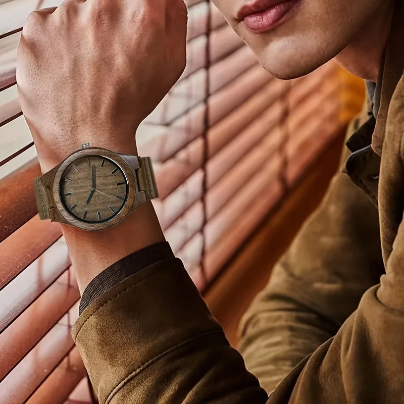 Creative Rectangle Dial Wood Watch Natural Handmade Light Bamboo Fashion Men Women Casual Quartz Wristwatch Genuine Leather Gift