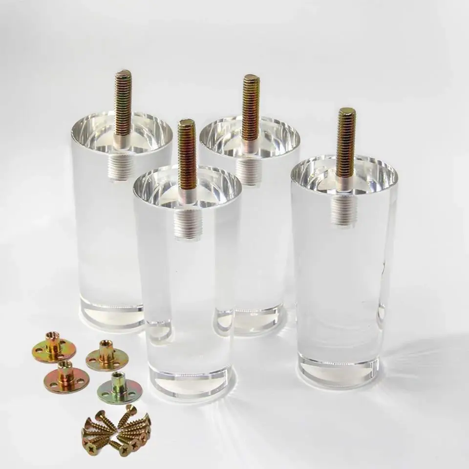 4Pcs Clear Acrylic Sofa Legs DIY Round Replacement Furniture Legs for Cabinet Dressser Couch Ottoman Footstool TV Stand
