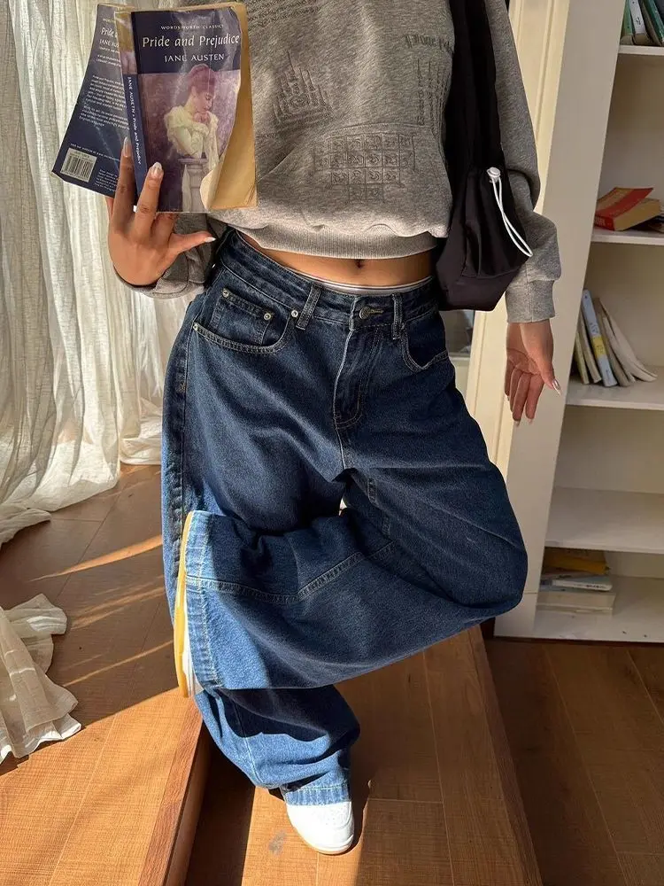 Jean Baggy Emo pour femmes, Vintage, bleu, Y2k, rétro américain, Harajuku, pantalon en Denim, esthétique des années 2000, surdimensionné, petit ami