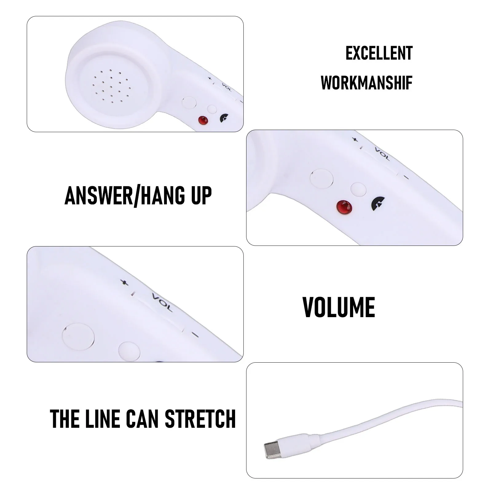 【New】Retro Phone Handset Type C Wired Telephone Handset Handheld Receiver with Mic and Speaker for Conference Call