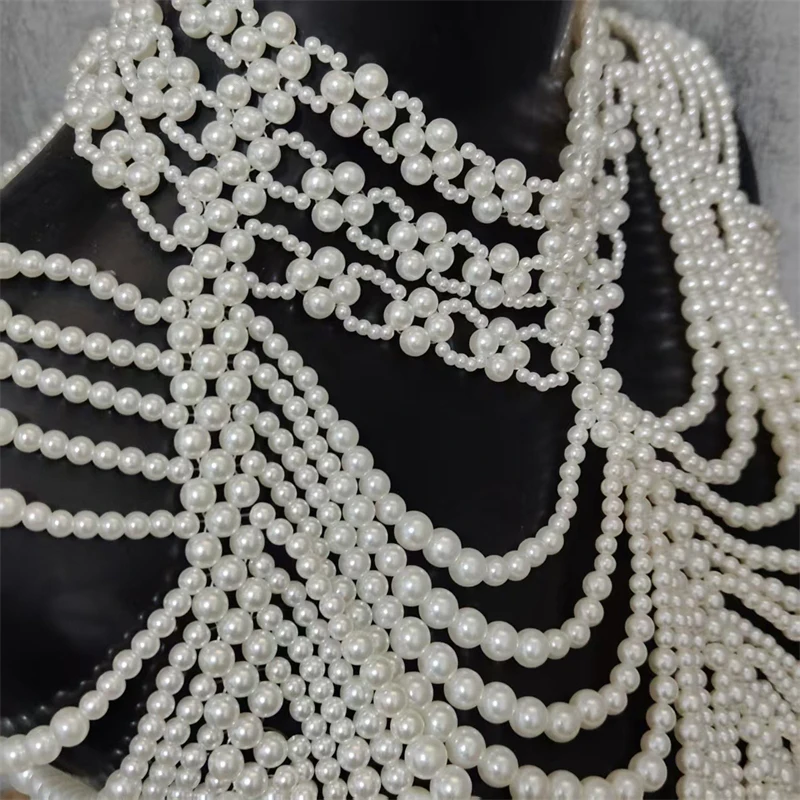 Damen-Top, mehrschichtige Perlen-Körperkette, handgewebter Schal, Harness, Braut- und Abendkleid-Accessoire, Party-Top, Damenbekleidung – Detail 11
