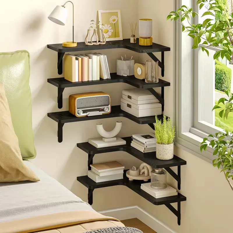 Vintage Wooden Floating Shelves Wall-Mounted Rustic Display Storage for Bedroom Living Room Decorative Bookshelves