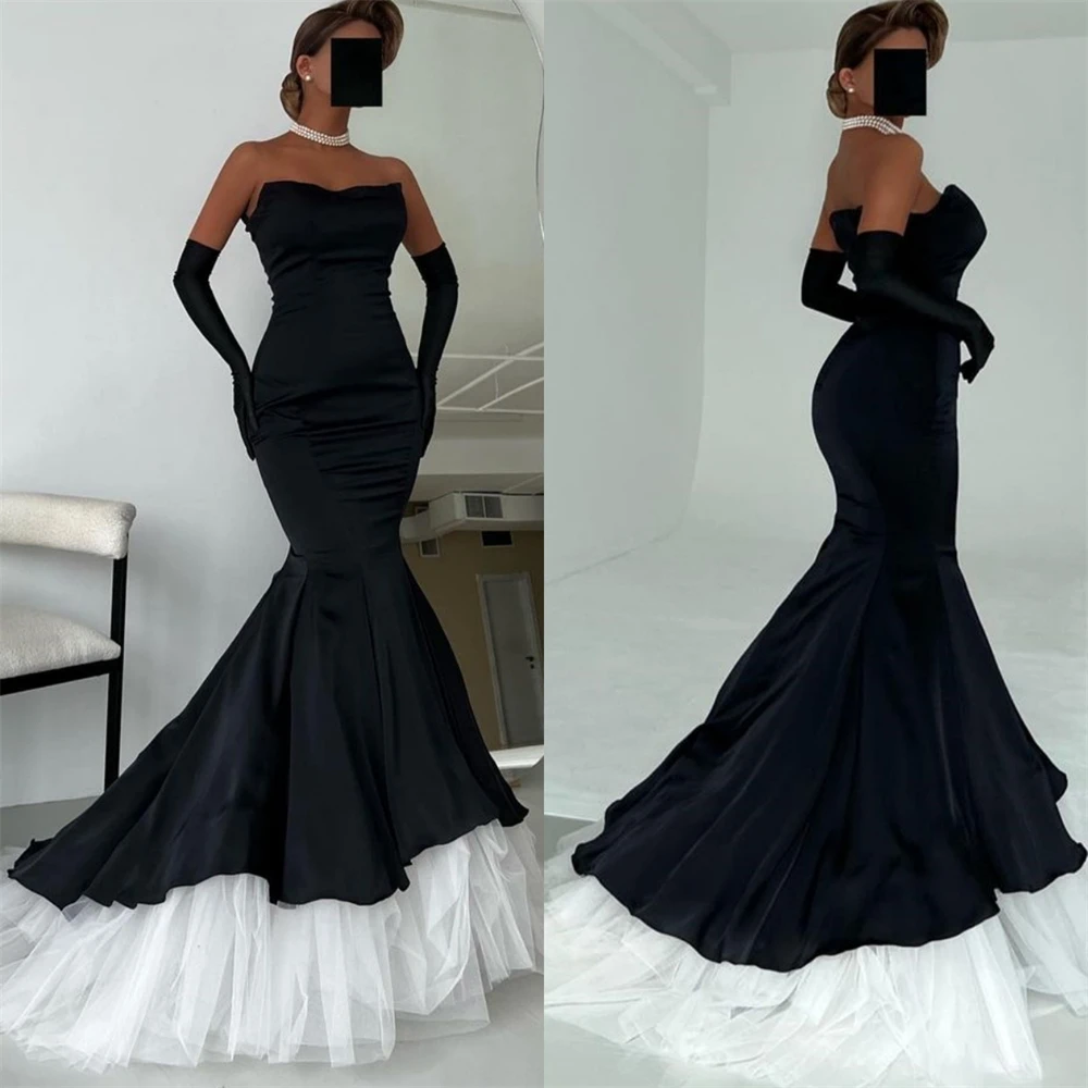 

Exquisite Strapless Mermaid Celebrity Fold Draped Satin Occasion Evening Gown vestidos de ocasião formal