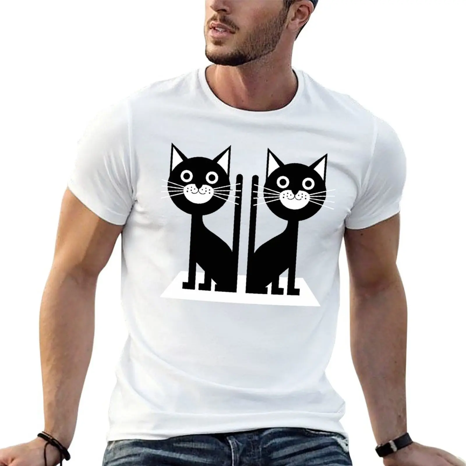 

Minimalist Black Cat Duo Illustration - Cute Modern Art Design T-Shirt t shirt man plain anime tshirt T-Shirt