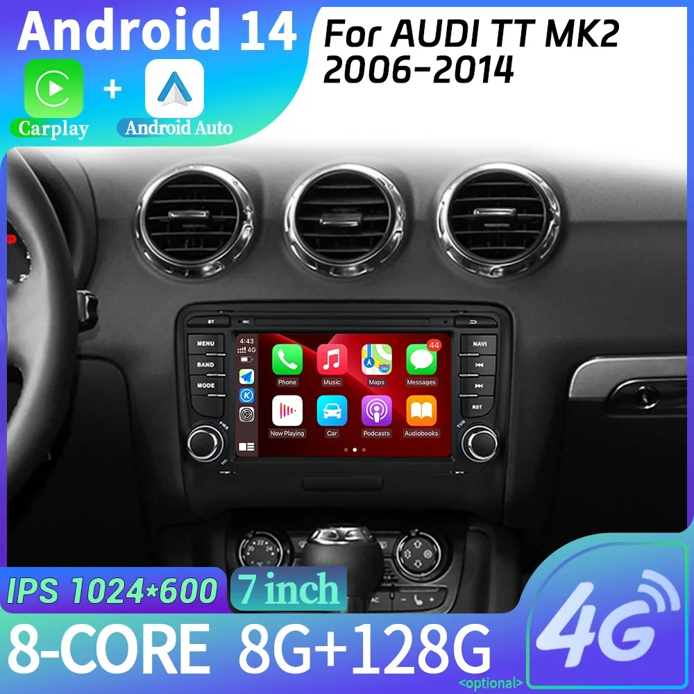 Car Radio For Audi TT MK2 2006-2014 Multimedia Wireless Carplay Android Auto Stereo Car Radio DSP Touch Screen Console Centra