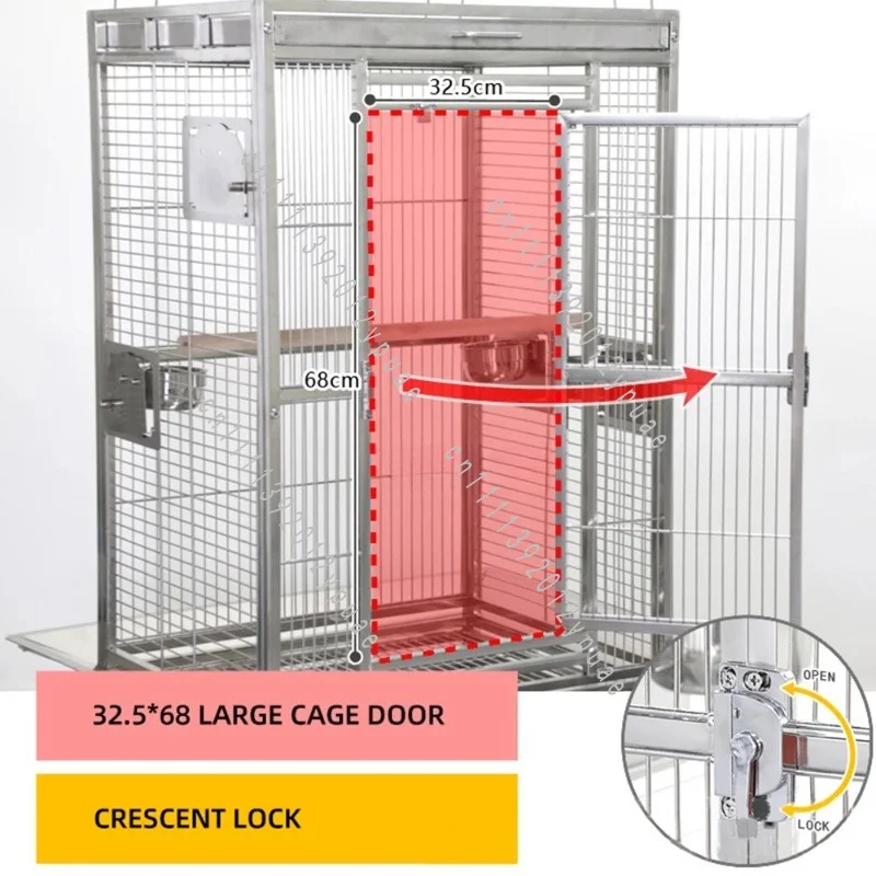 XXL Heavy Duty Stainless Steel Parrot Cage Large Bird Aviary For Big Parrot Breeding, Suitable For Large Birds