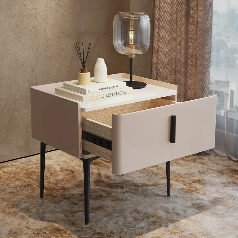 Bedside table modern light luxury style solid wood Italian simple storage ultra-narrow bedside cabinet smart storage bedroom