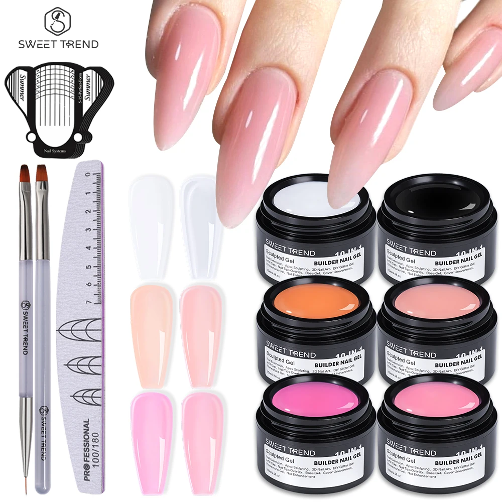 

SWEET TREND-6 colors 15ml Nude Pink Clear Builder UV Nail Gel Set Press-on Nail Extension Gel Soak Off 10 IN 1 Construction Gel