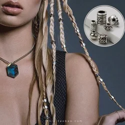 5 Pcs Silver Metal Hair Braid Dread Dreadlock Beard Beads Rings Tube Approx 6mm Hole for Hair Styling Accessories