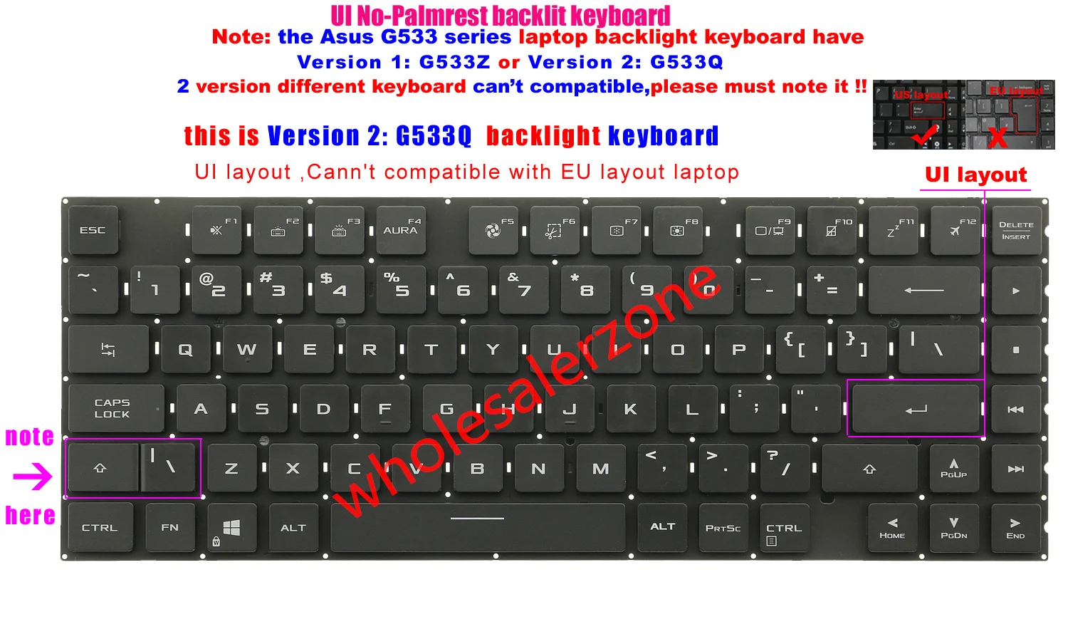 New for ASUS ROG Strix scar 15 G533Q,G533ZX series US keyboard RGB Backlit