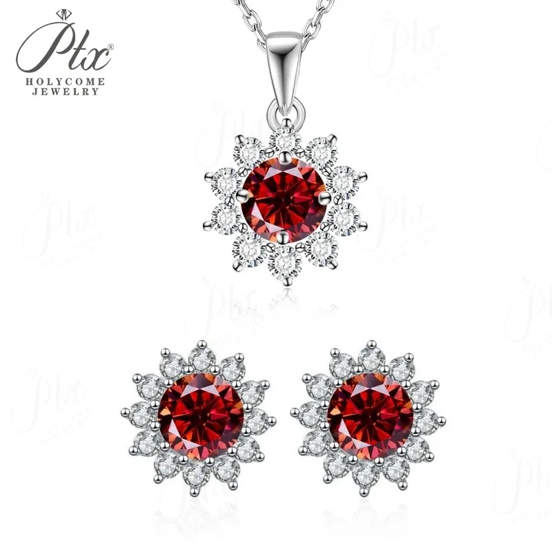 � ​ Sonnenblumen-Ohrstecker, Anhänger-Halskette, Moissanit-Schmuckset, stapelbar, S925 Sterling Silber, mehrfarbig, hypoallergene Charms – Detail 19
